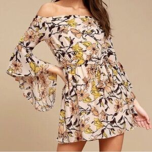Lulus Women S Bell Sleeves Blushing Blooms Blush Floral Off The Shoulder Dress